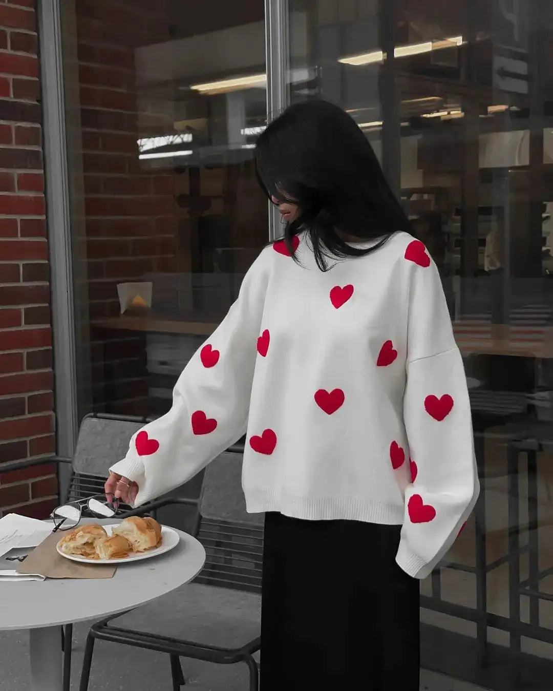 Levant Embroidered Red Heart Sweater