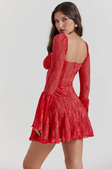 Levant Lace Square Collar Slim Women Dress